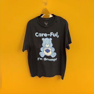 Care Bears “Care-Ful, I'm Grumpy”Grumpy Bear Black TShirt Mens Size L  Fair/Poor